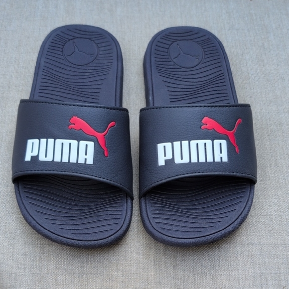 Boys Navy And Red Puma Slides - Picture 1 of 4